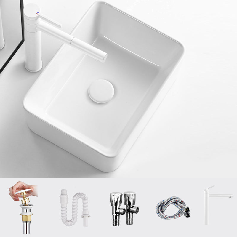 Modern Vessel Bathroom Sink Square Porcelain with Pop-Up Drain Wash Stand