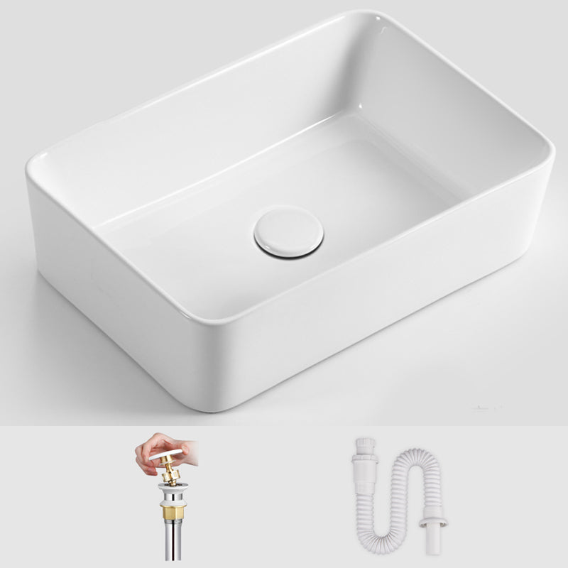 Modern Vessel Bathroom Sink Square Porcelain with Pop-Up Drain Wash Stand