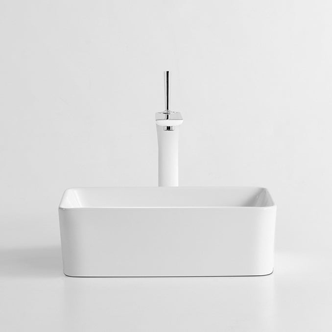 Modern Vessel Bathroom Sink Square Porcelain with Pop-Up Drain Wash Stand