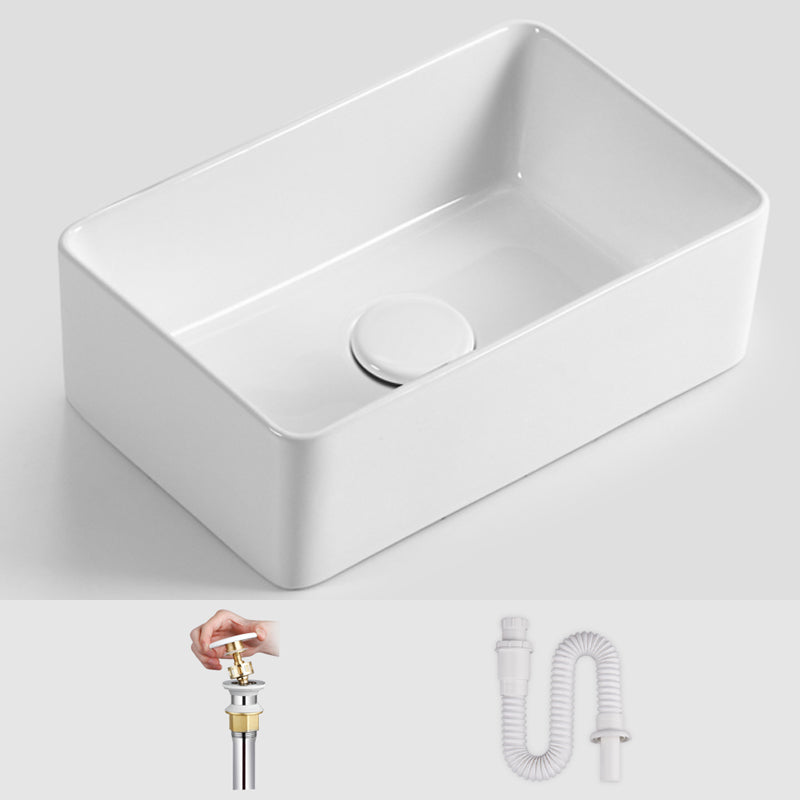 Modern Vessel Bathroom Sink Square Porcelain with Pop-Up Drain Wash Stand