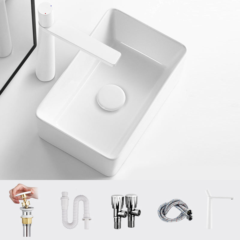 Modern Vessel Bathroom Sink Square Porcelain with Pop-Up Drain Wash Stand