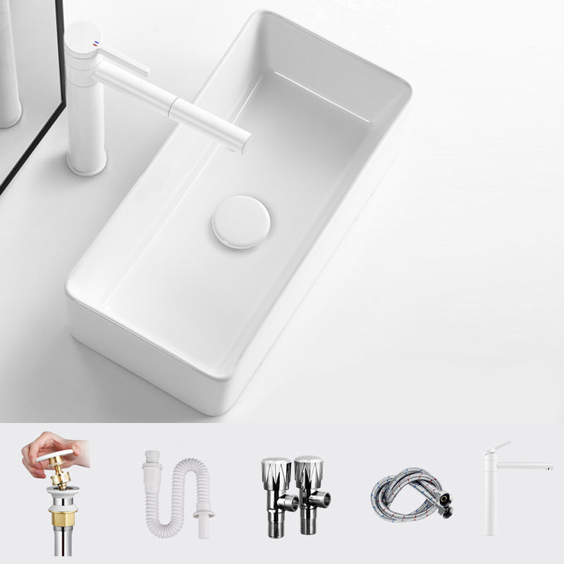 Modern Vessel Bathroom Sink Square Porcelain with Pop-Up Drain Wash Stand