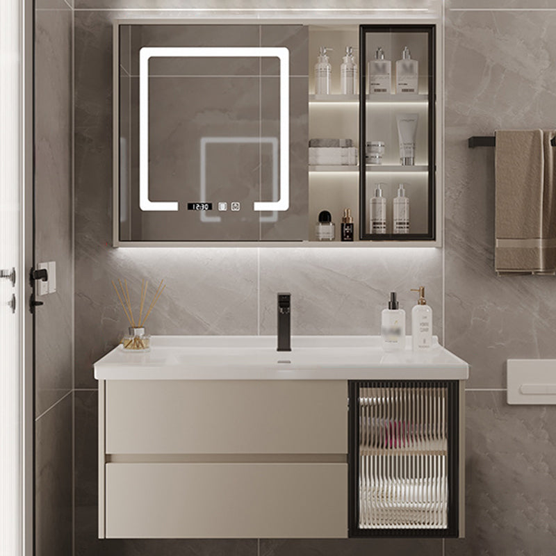 2 Drawers Vanity  Wood Frame Wall Mount Rectangle Single Sink Bathroom Vanity with Mirror
