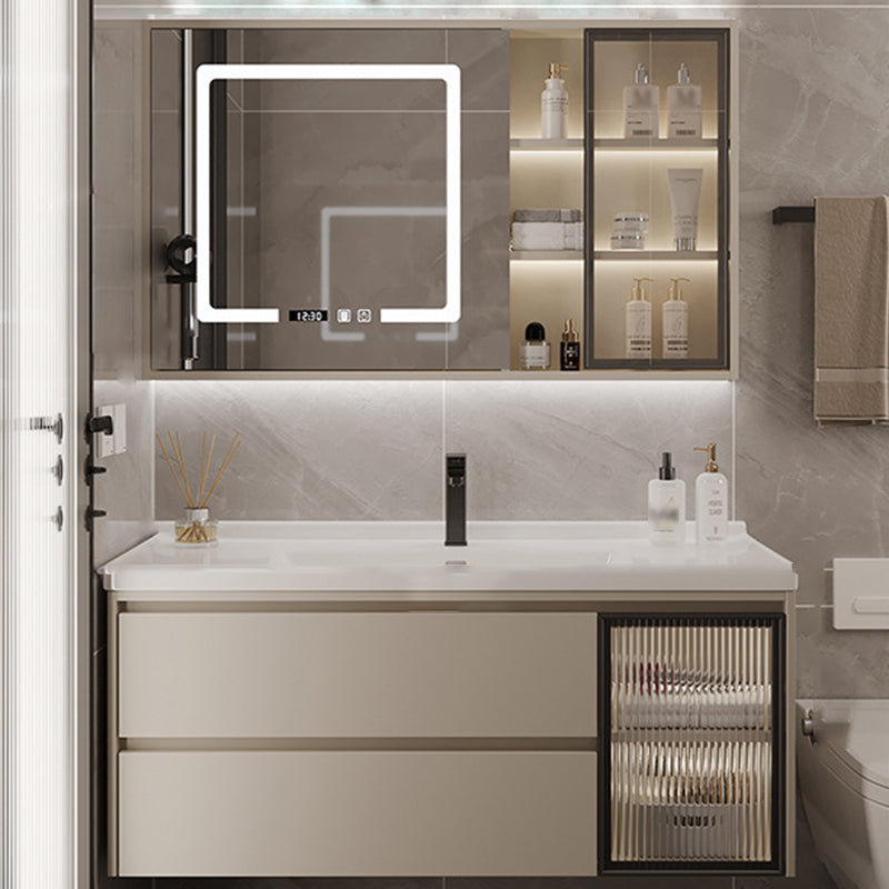 2 Drawers Vanity  Wood Frame Wall Mount Rectangle Single Sink Bathroom Vanity with Mirror