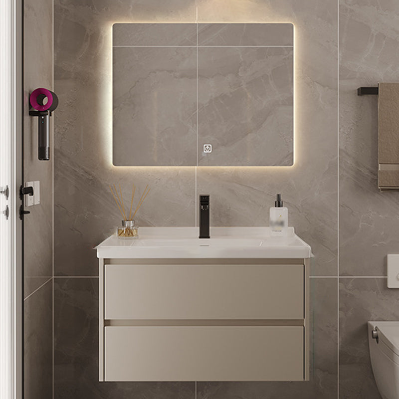2 Drawers Vanity  Wood Frame Wall Mount Rectangle Single Sink Bathroom Vanity with Mirror