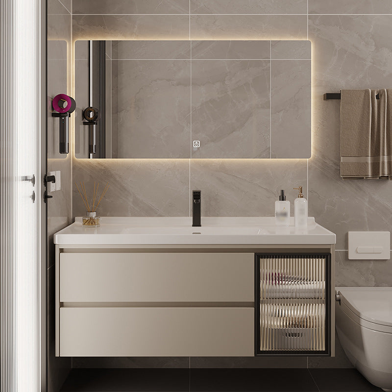 2 Drawers Vanity  Wood Frame Wall Mount Rectangle Single Sink Bathroom Vanity with Mirror