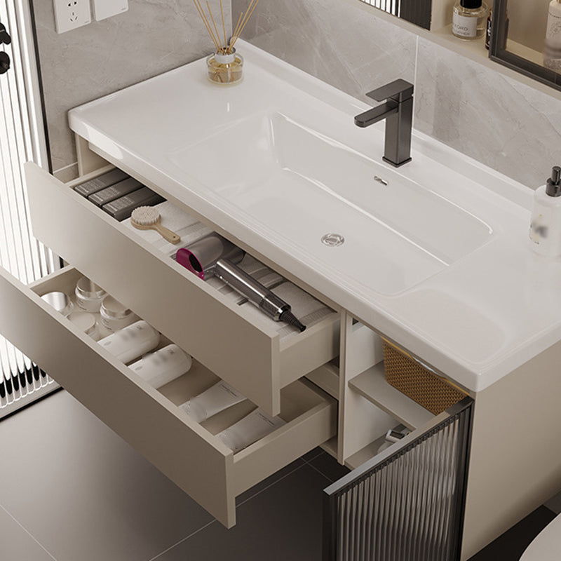 2 Drawers Vanity  Wood Frame Wall Mount Rectangle Single Sink Bathroom Vanity with Mirror