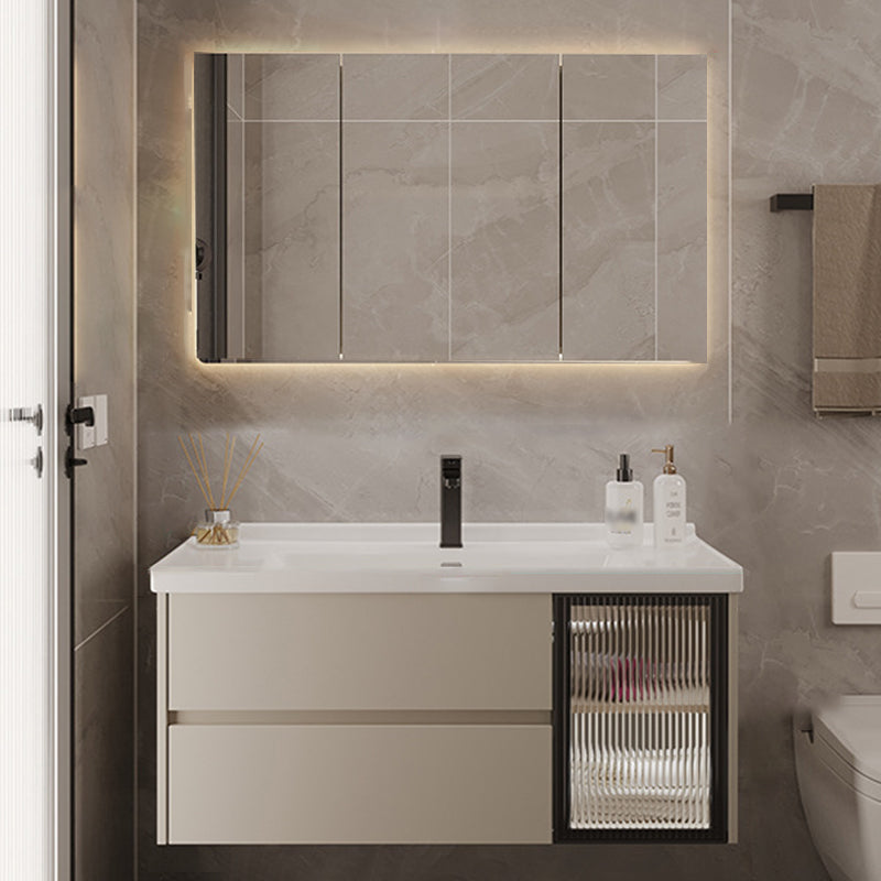 2 Drawers Vanity  Wood Frame Wall Mount Rectangle Single Sink Bathroom Vanity with Mirror