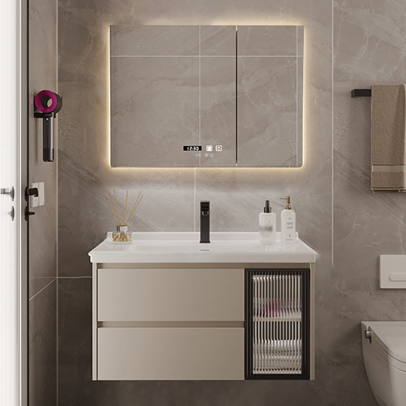 2 Drawers Vanity  Wood Frame Wall Mount Rectangle Single Sink Bathroom Vanity with Mirror