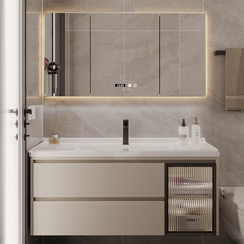 2 Drawers Vanity  Wood Frame Wall Mount Rectangle Single Sink Bathroom Vanity with Mirror