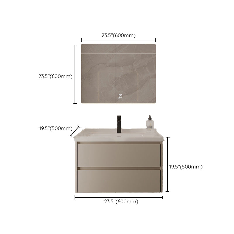 2 Drawers Vanity  Wood Frame Wall Mount Rectangle Single Sink Bathroom Vanity with Mirror