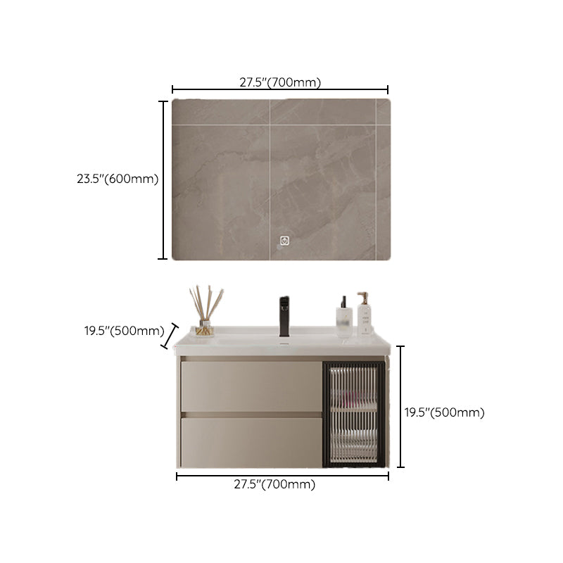 2 Drawers Vanity  Wood Frame Wall Mount Rectangle Single Sink Bathroom Vanity with Mirror