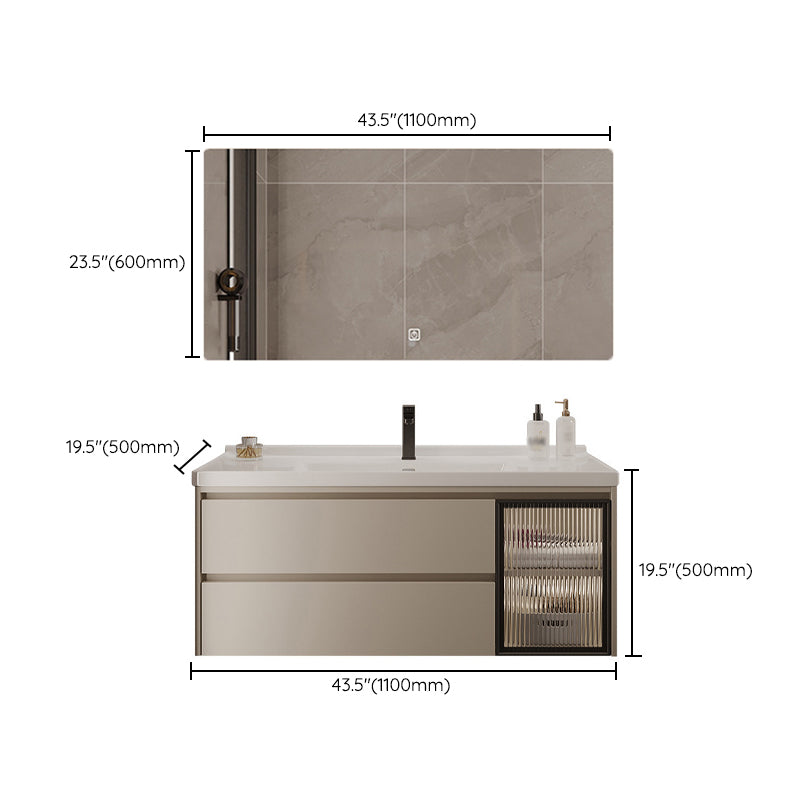 2 Drawers Vanity  Wood Frame Wall Mount Rectangle Single Sink Bathroom Vanity with Mirror