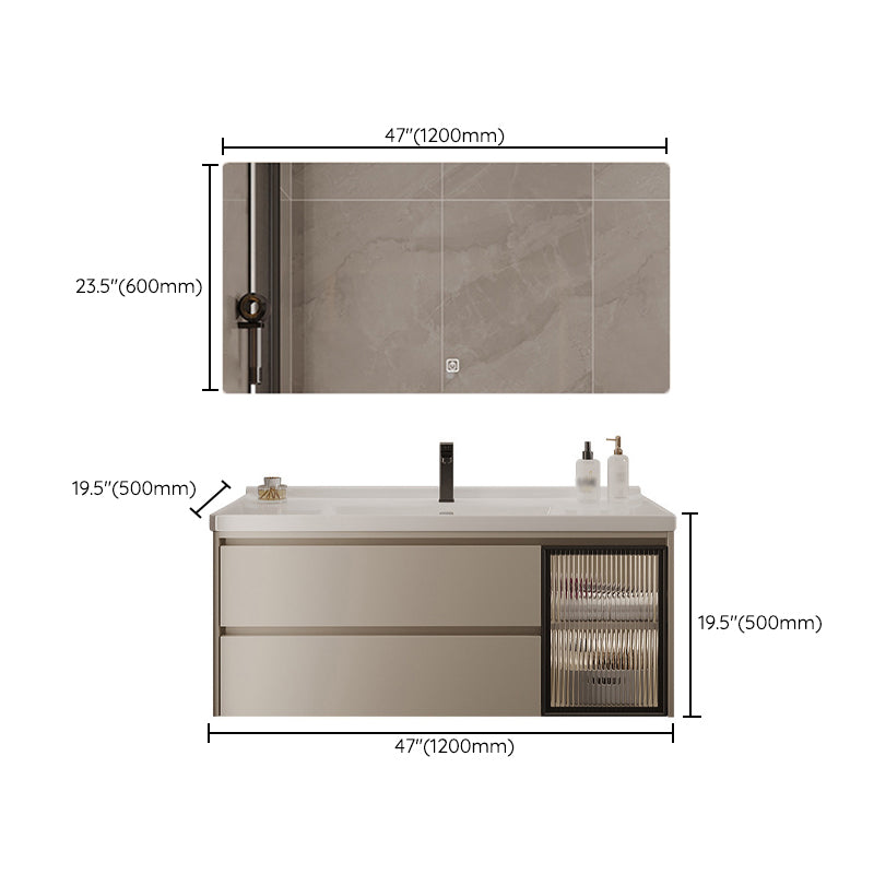 2 Drawers Vanity  Wood Frame Wall Mount Rectangle Single Sink Bathroom Vanity with Mirror