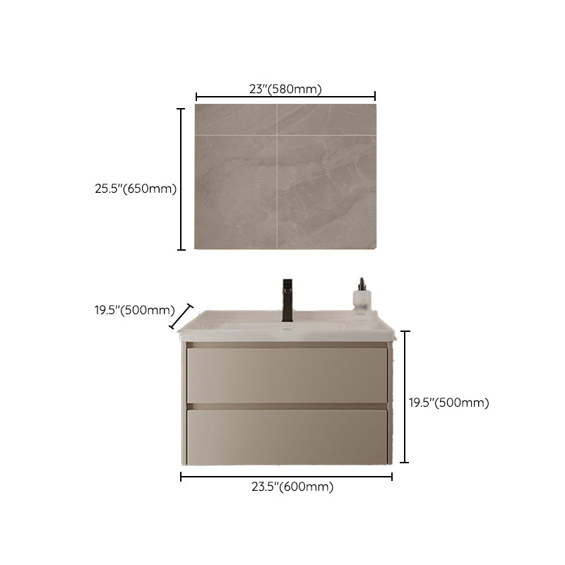 2 Drawers Vanity  Wood Frame Wall Mount Rectangle Single Sink Bathroom Vanity with Mirror