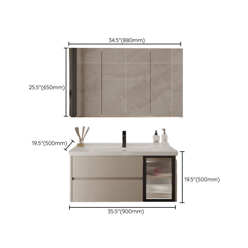 2 Drawers Vanity  Wood Frame Wall Mount Rectangle Single Sink Bathroom Vanity with Mirror