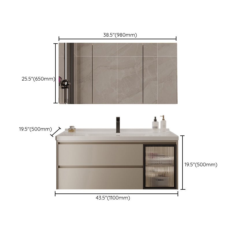 2 Drawers Vanity  Wood Frame Wall Mount Rectangle Single Sink Bathroom Vanity with Mirror