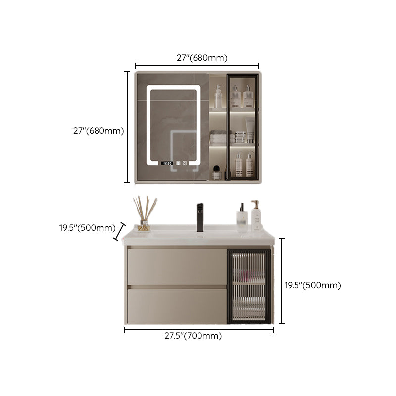 2 Drawers Vanity  Wood Frame Wall Mount Rectangle Single Sink Bathroom Vanity with Mirror