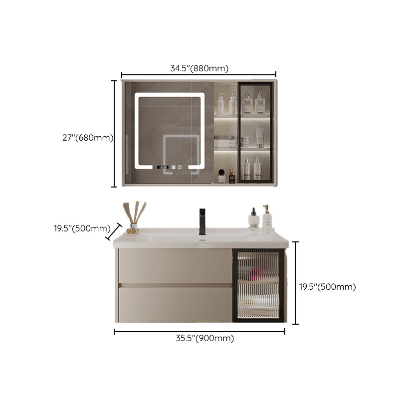 2 Drawers Vanity  Wood Frame Wall Mount Rectangle Single Sink Bathroom Vanity with Mirror