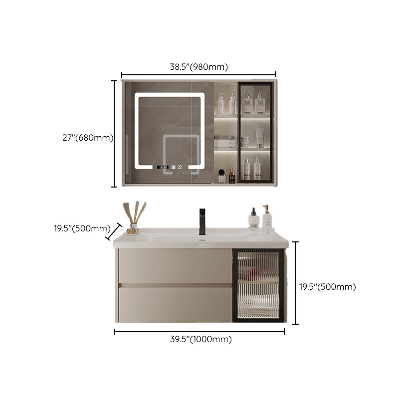 2 Drawers Vanity  Wood Frame Wall Mount Rectangle Single Sink Bathroom Vanity with Mirror