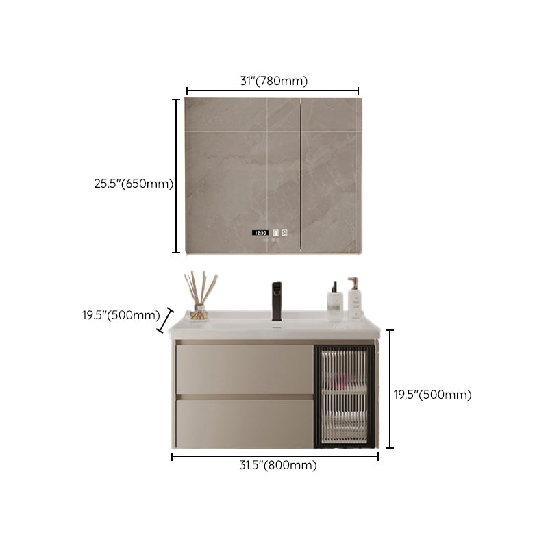 2 Drawers Vanity  Wood Frame Wall Mount Rectangle Single Sink Bathroom Vanity with Mirror
