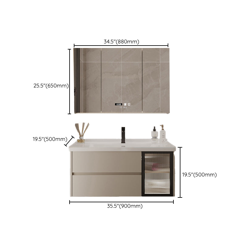 2 Drawers Vanity  Wood Frame Wall Mount Rectangle Single Sink Bathroom Vanity with Mirror