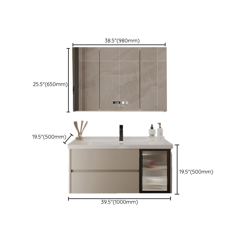 2 Drawers Vanity  Wood Frame Wall Mount Rectangle Single Sink Bathroom Vanity with Mirror