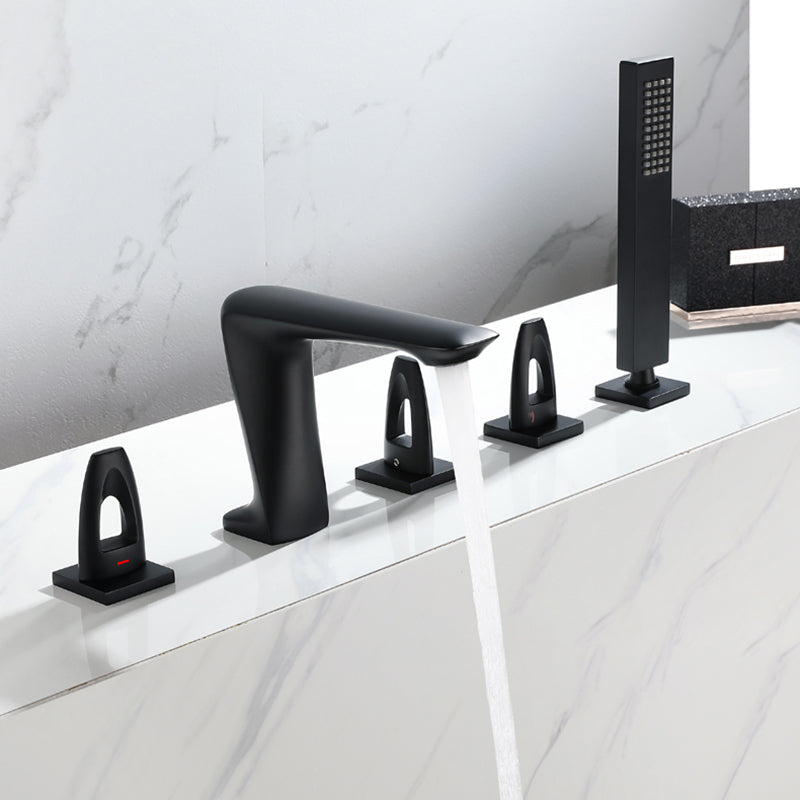Contemporary Deck Mounted Metal Freestanding Tub Filler Three Handles Freestanding Faucet
