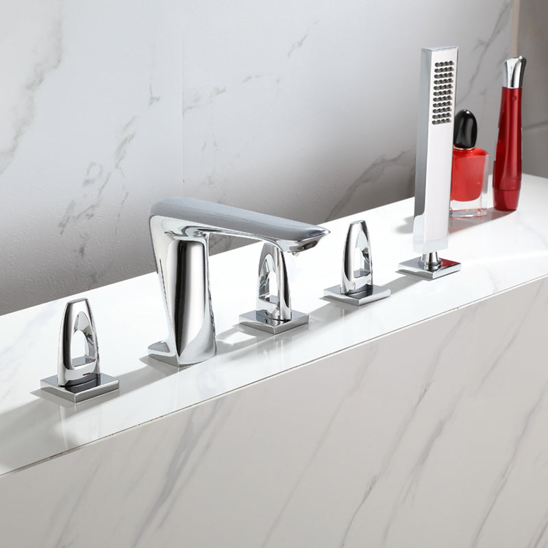 Contemporary Deck Mounted Metal Freestanding Tub Filler Three Handles Freestanding Faucet