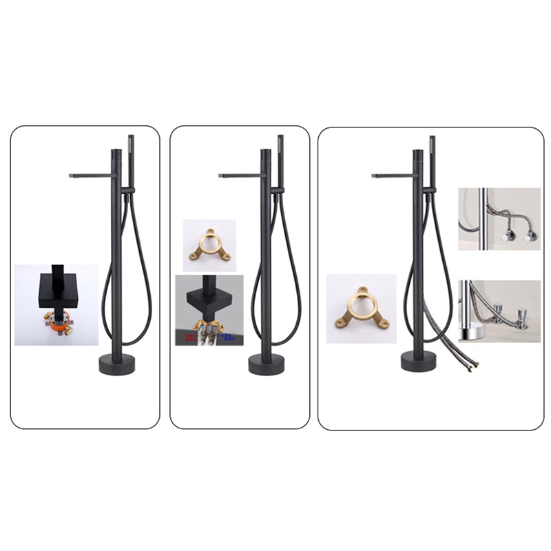 Contemporary Floor Mounted Copper Freestanding Tub Filler High Arc Tub Filler Trim