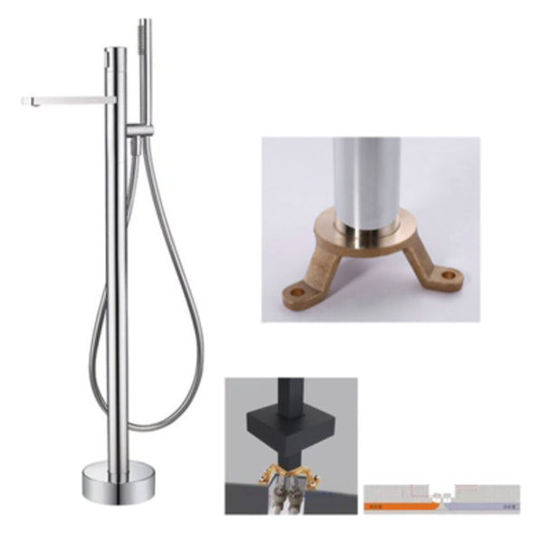 Contemporary Floor Mounted Copper Freestanding Tub Filler High Arc Tub Filler Trim