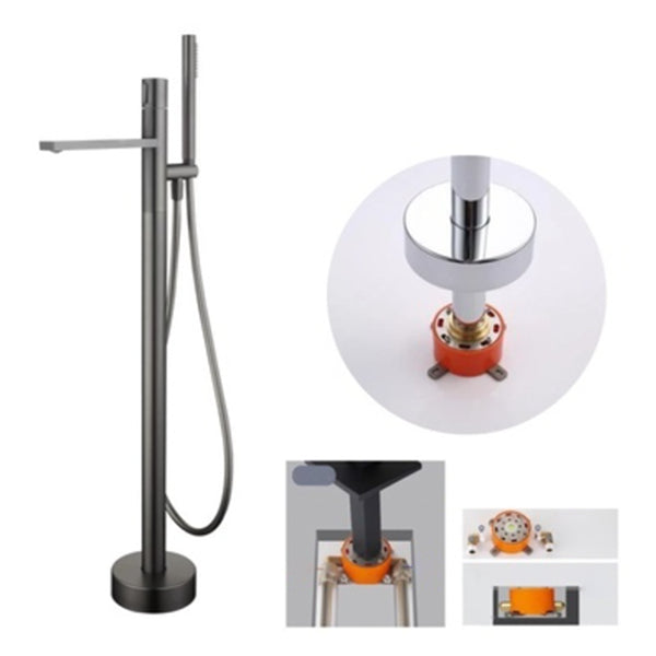 Contemporary Floor Mounted Copper Freestanding Tub Filler High Arc Tub Filler Trim