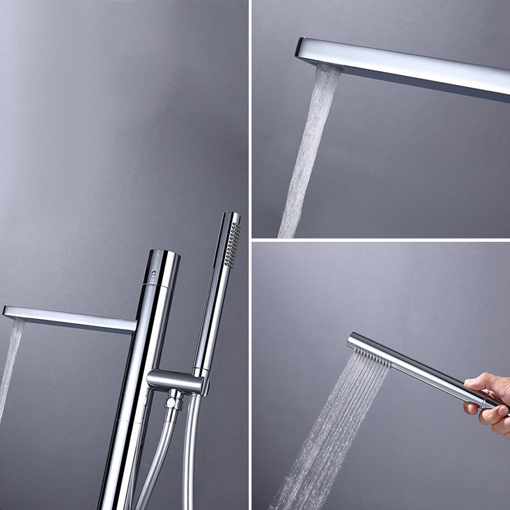 Contemporary Floor Mounted Copper Freestanding Tub Filler High Arc Tub Filler Trim