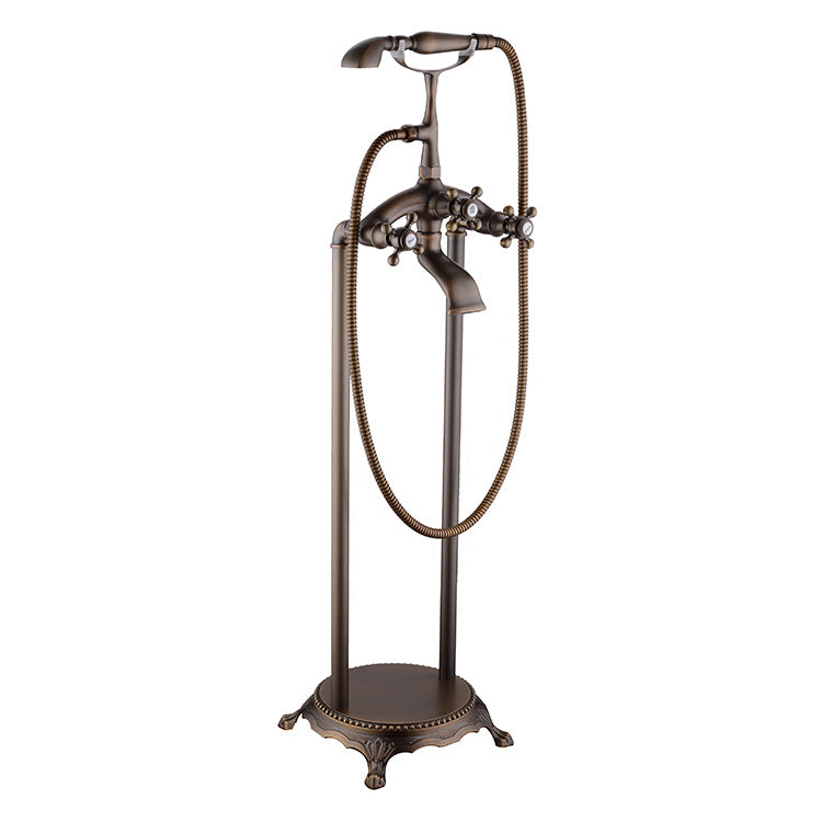 Floor Mounted Copper Freestanding Tub Filler Single Handle Freestanding Faucet with Hose