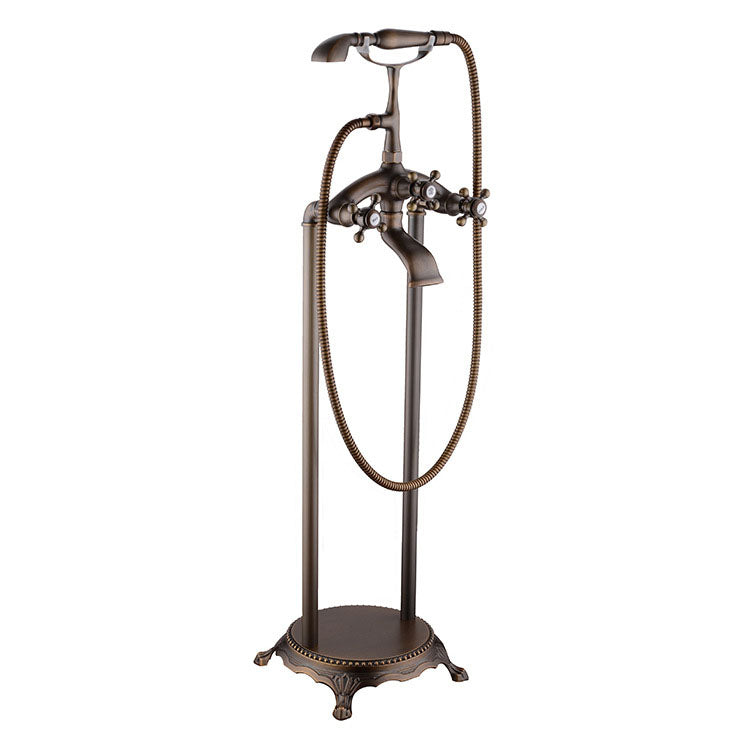 Floor Mounted Copper Freestanding Tub Filler Single Handle Freestanding Faucet with Hose