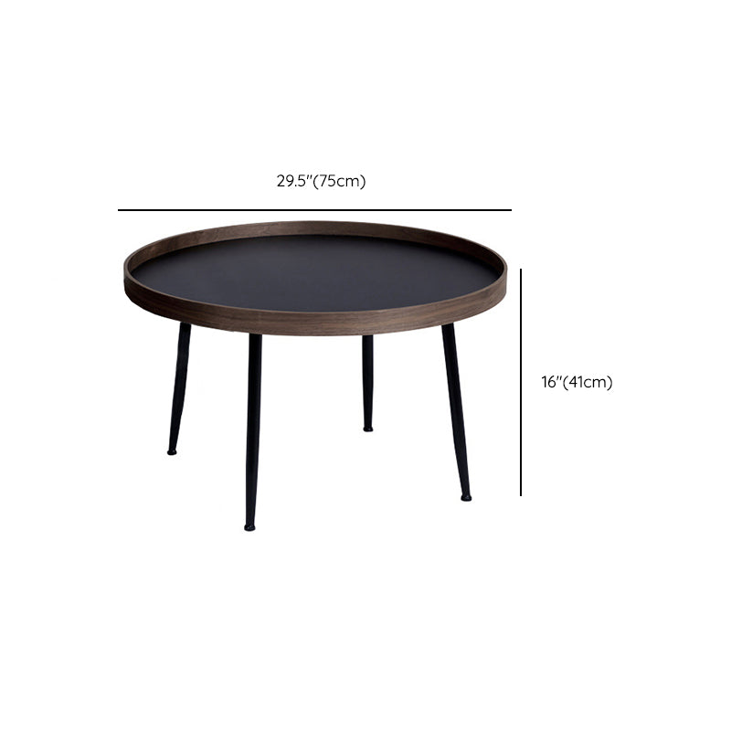 Round Wooden Coffee Table Black Tray Top Cocktail Table with 4 Legs