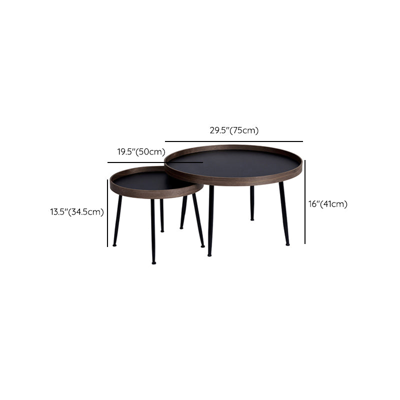 Round Wooden Coffee Table Black Tray Top Cocktail Table with 4 Legs