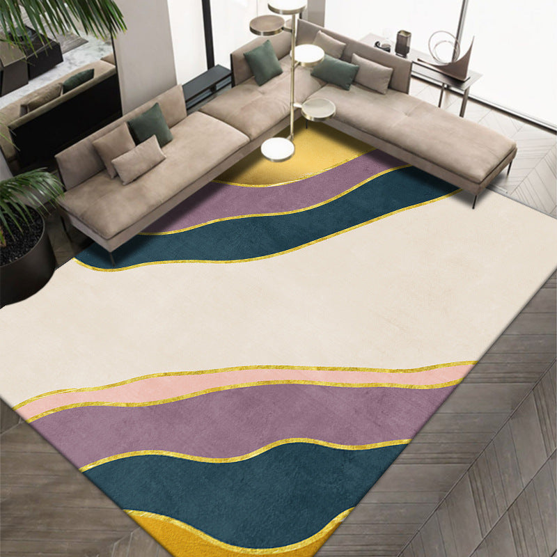 Dark Green Nordic Rug Polyester Contrast Color Rug Washable Rug for Home Decor