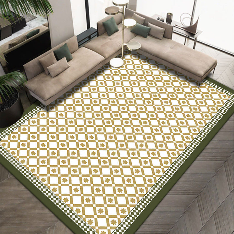 Dark Green Nordic Rug Polyester Contrast Color Rug Washable Rug for Home Decor