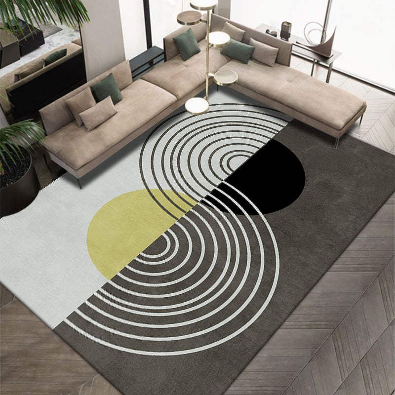 Dark Green Nordic Rug Polyester Contrast Color Rug Washable Rug for Home Decor