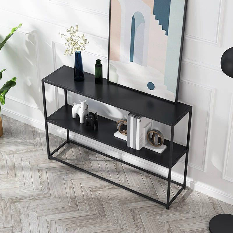 Modern 9.84" W Console Table Iron Frame Base Accent Table with Shelves