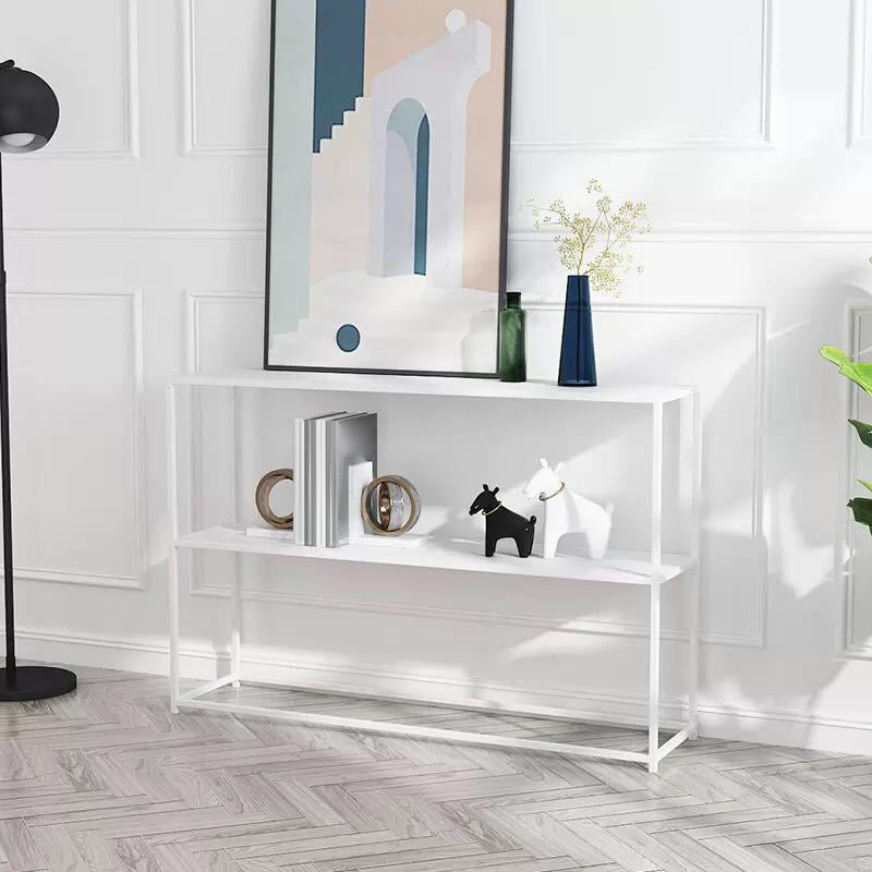 Modern 9.84" W Console Table Iron Frame Base Accent Table with Shelves