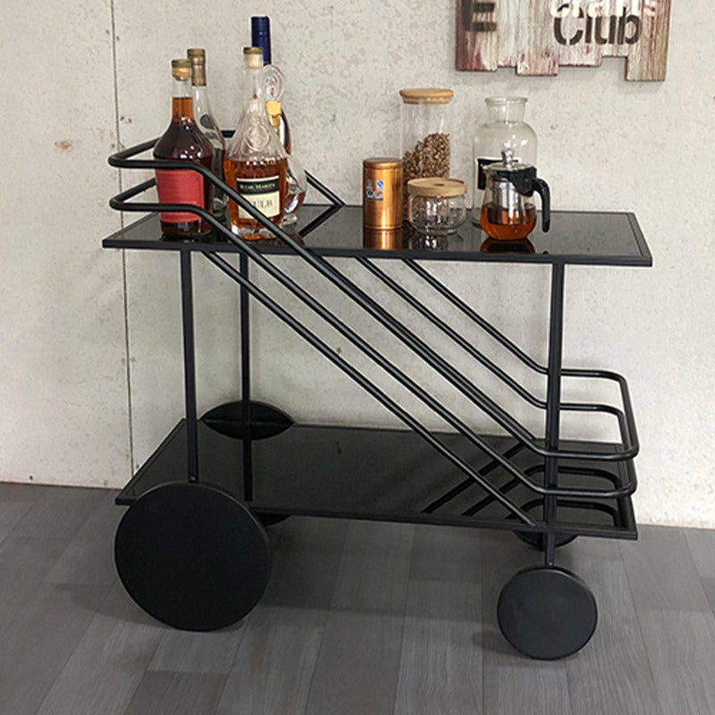 Modern Rectangular Glass Prep Table Home Dining Prep Table with Wheels