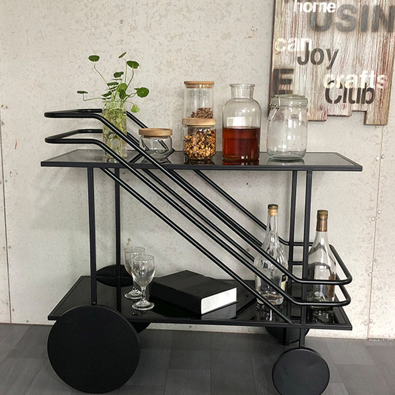 Modern Rectangular Glass Prep Table Home Dining Prep Table with Wheels