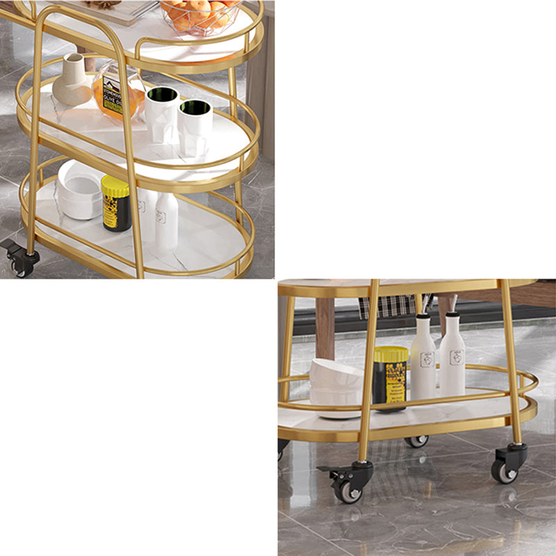 Home Dining Modern Prep Table Oval Locking Wheels Prep Table