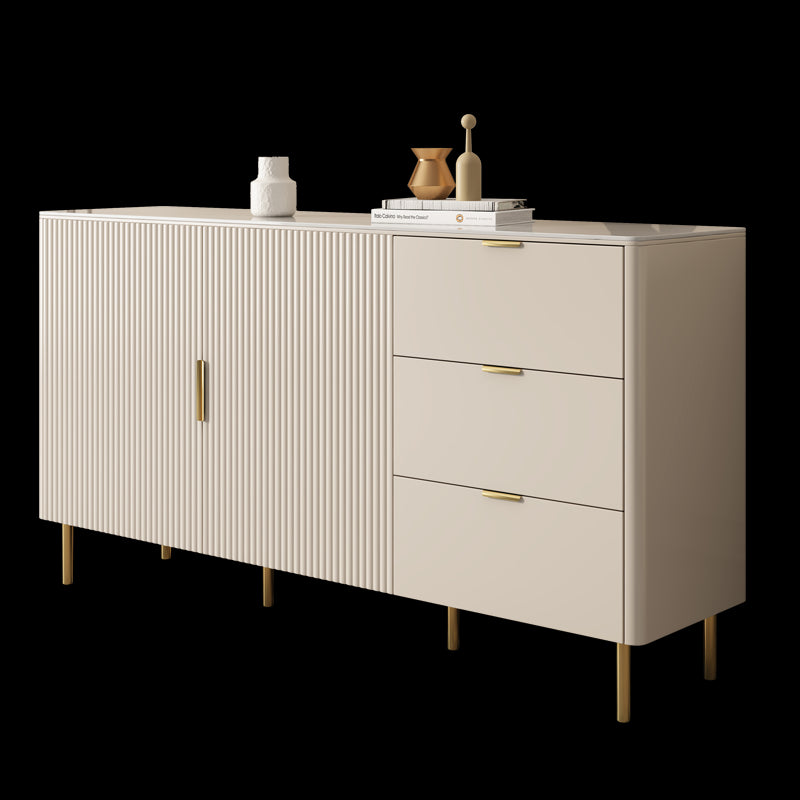 Beige Sideboard Table with Drawers Contemporary Dining Server
