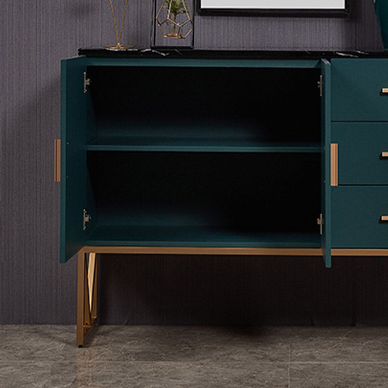 Faux Marble Green Dining Server with Drawers Modern Dining Buffet