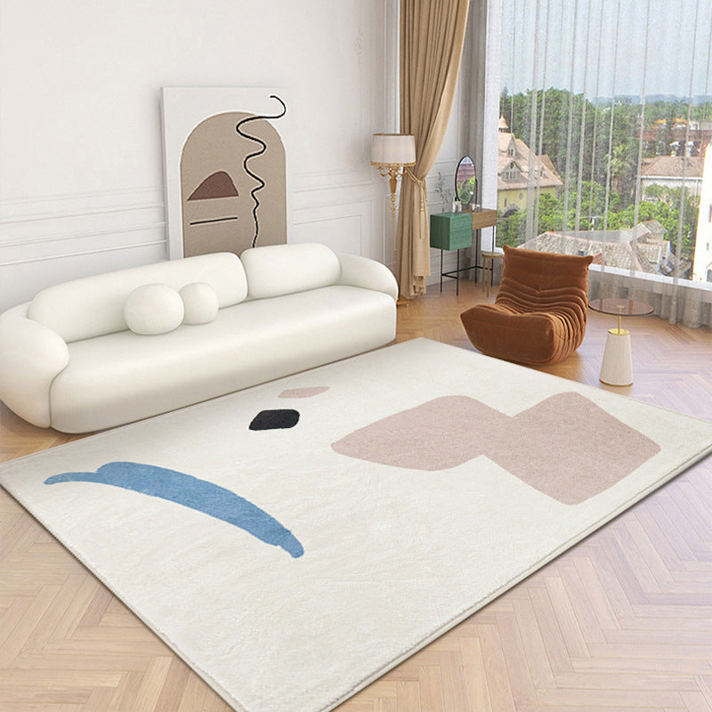 Beige Simple Rug Polyester Line Rug Washable Rug for Living Room