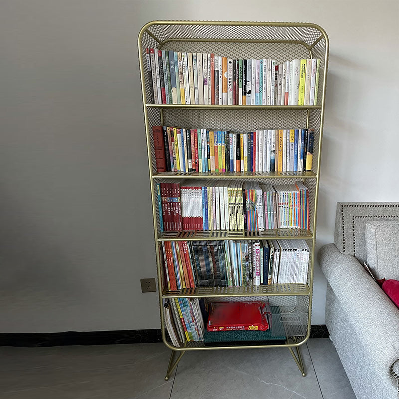 Gold Metal Bookshelf Closed Back Standard Bookcase with Shelves