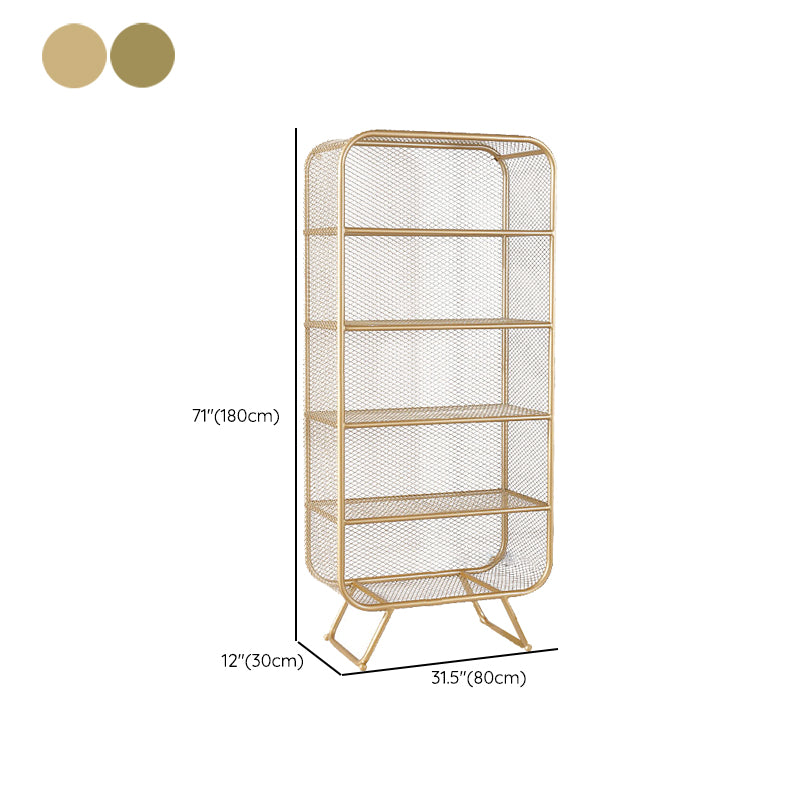 Gold Metal Bookshelf Closed Back Standard Bookcase with Shelves
